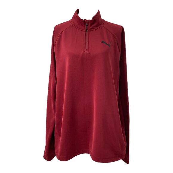 Mens XL Athletic Shirt Puma Red Quarter Zip Heavyweight Long Sleeve High Neck - Picture 1 of 9